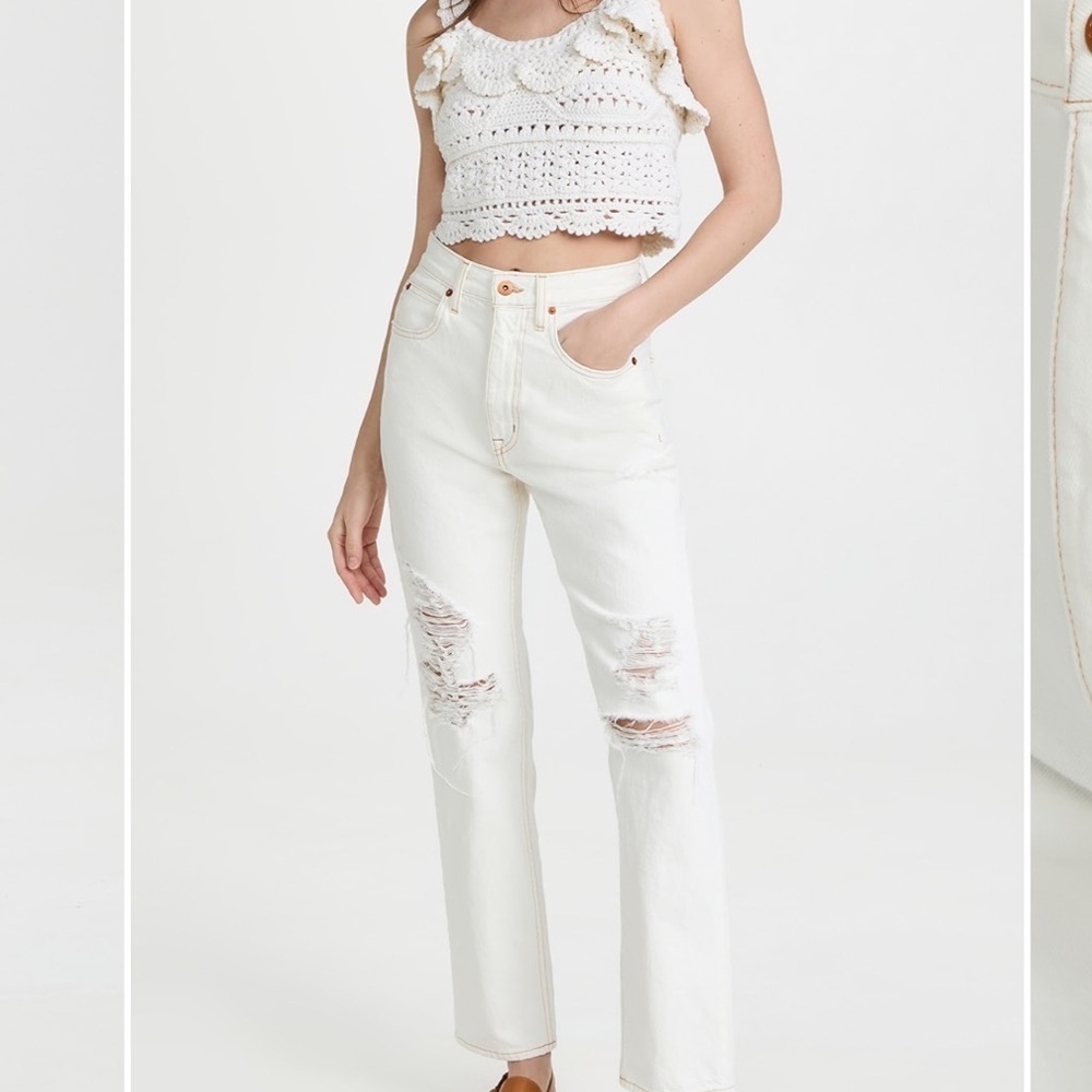 SLVRLAKE Dakota Ivory Destructed Straight Leg Jeans size 29